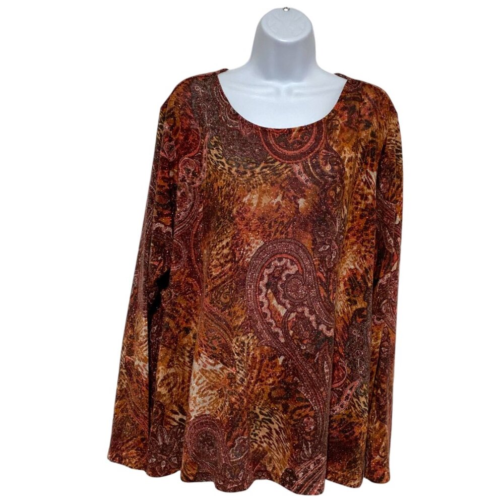 Draper's & Damon's-Women's 2X-Plus Size Pullover Sparkle Top Long Sleeve